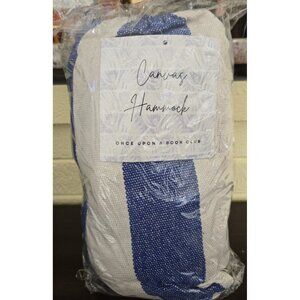 Blue Striped Canvas Hammock New In Carrying Bag With Carabiners & Rope 200lb Max